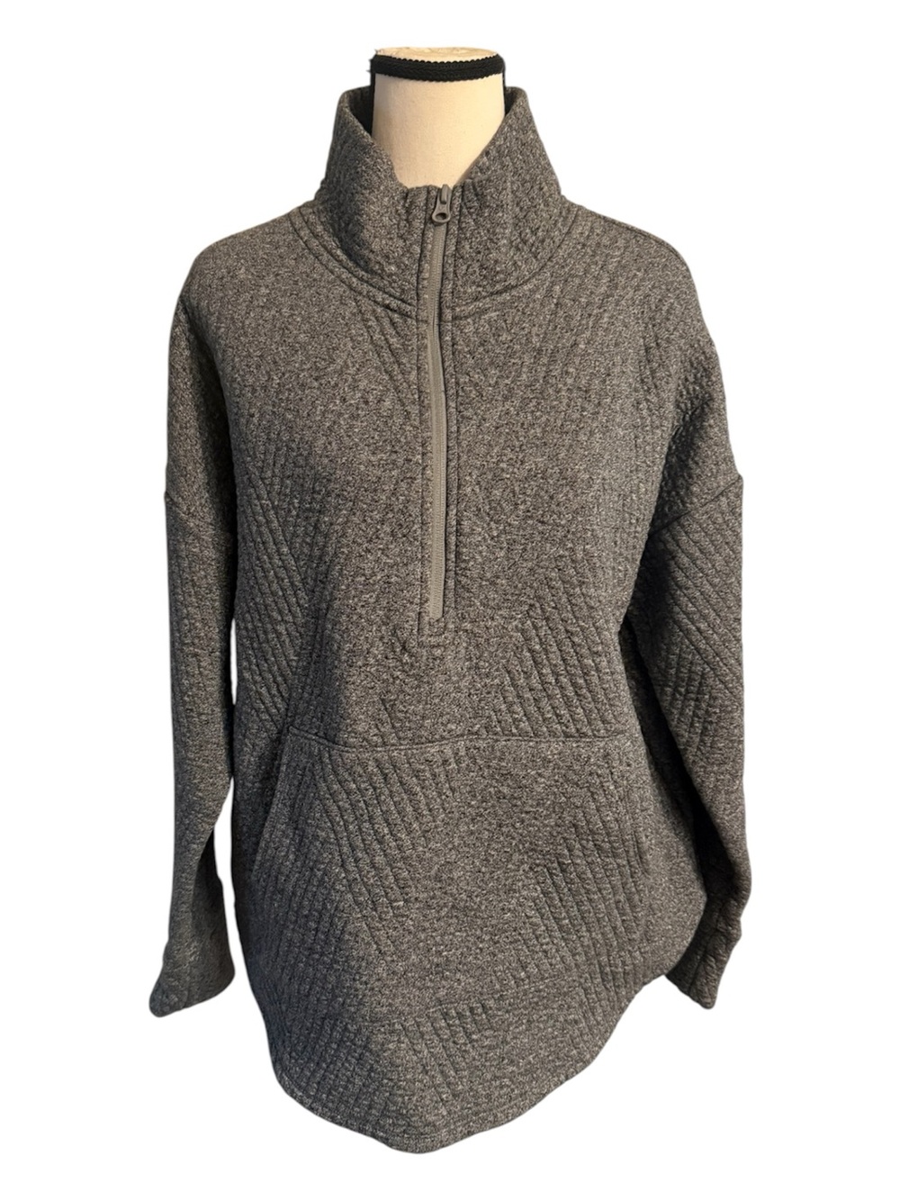 GAP fit | Gray Quilted Quarter-Zip Pullover in Heather Gray